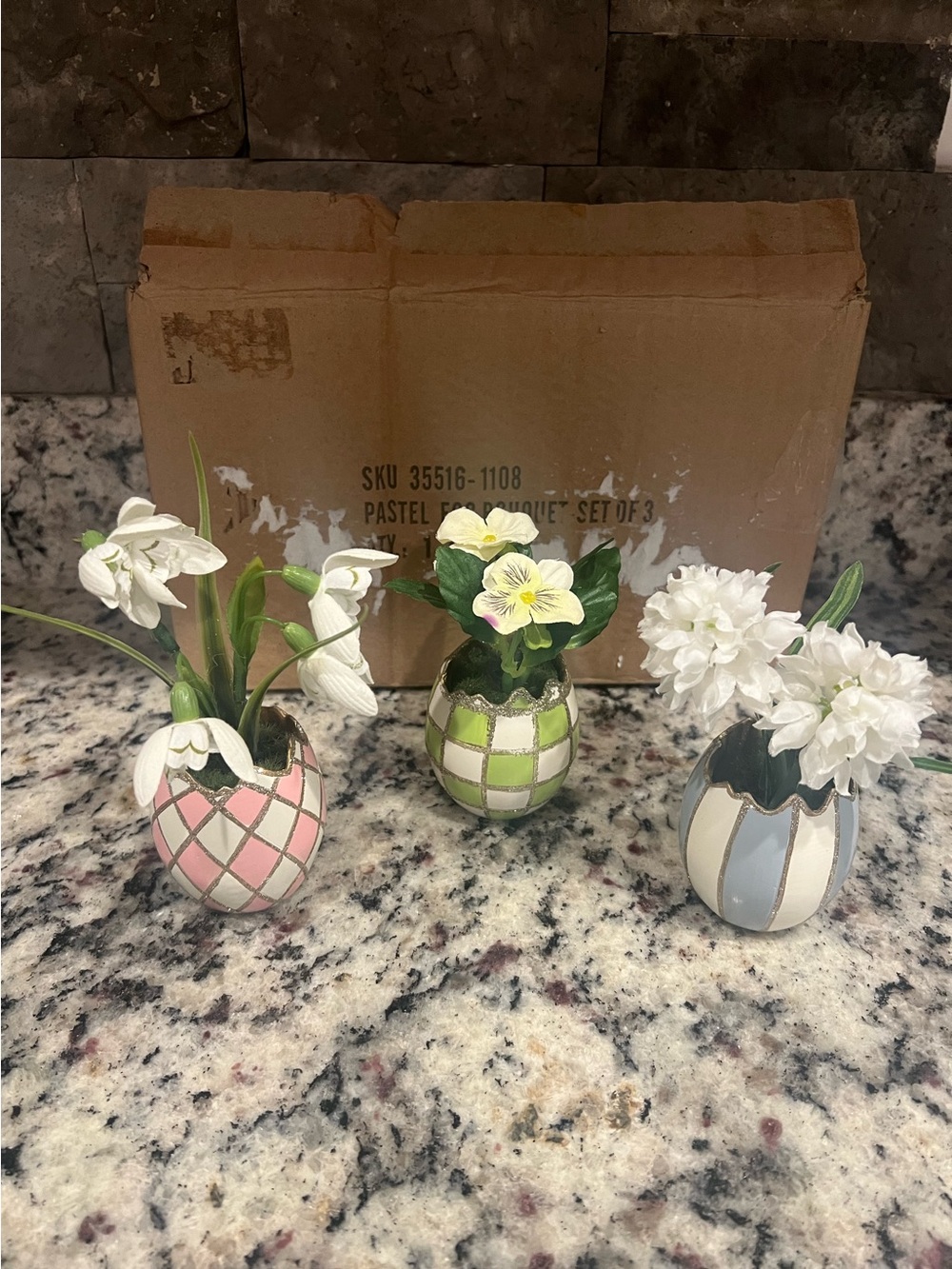 MACKENZIE-CHILDS Pastel Egg Bouquet, Set of 3 Mini Floral Cracked Egg Vases!